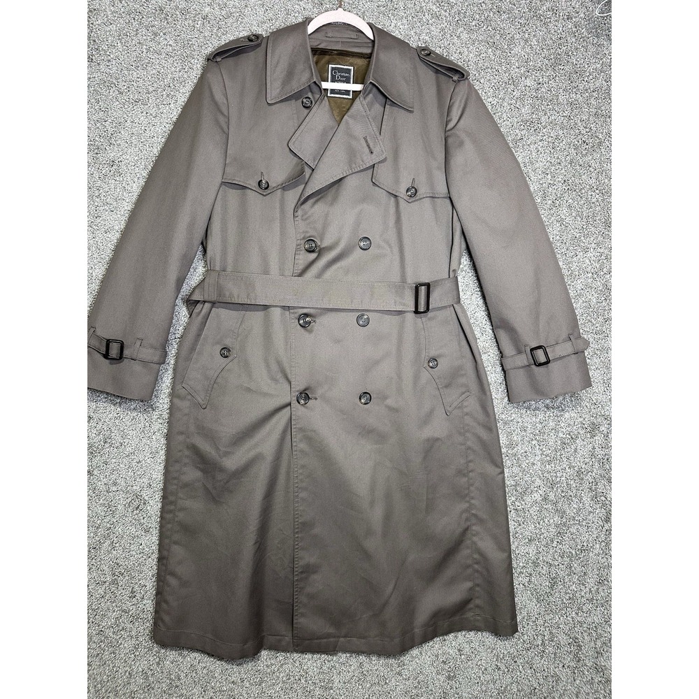 Christian Dior Monsieur Vintage Trench Coat 42R Gray Belted Double Breasted